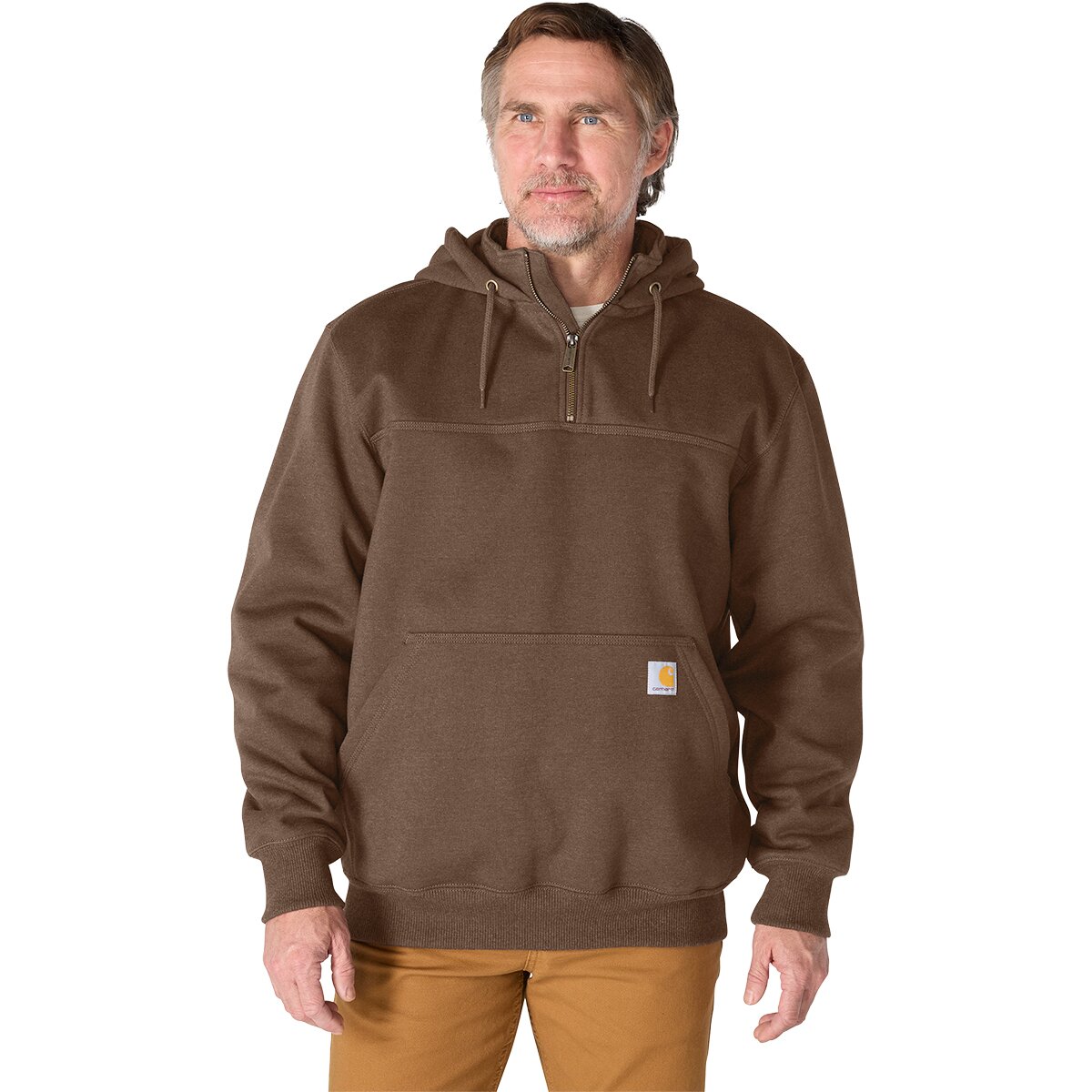 Image of Carhartt Rain Defender Paxton Hooded Mock-Zip Sweatshirt - Men's Dark Clove Heather, XL