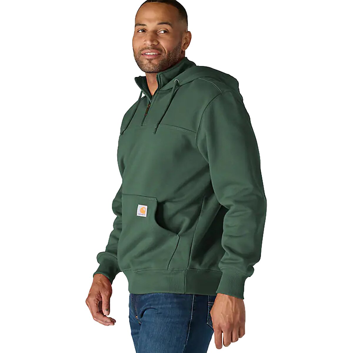 Image of Carhartt Rain Defender Paxton Hooded Mock-Zip Sweatshirt - Men's Forestry Green, M