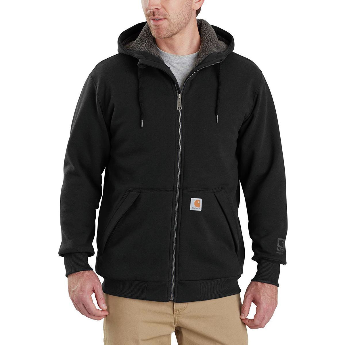 Image of Carhartt Rain Defender Rockland Full-Zip Hooded Sweatshirt - Men's Black, XL