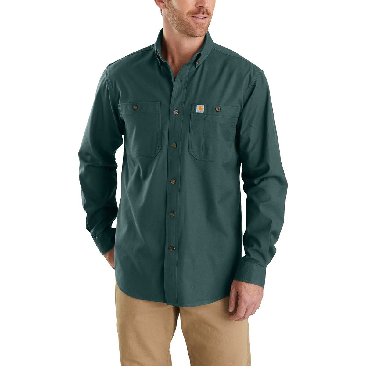 Carhartt Rugged Flex Midweight Canvas Long-Sleeve Shirt - Men's Fog Green, XXL