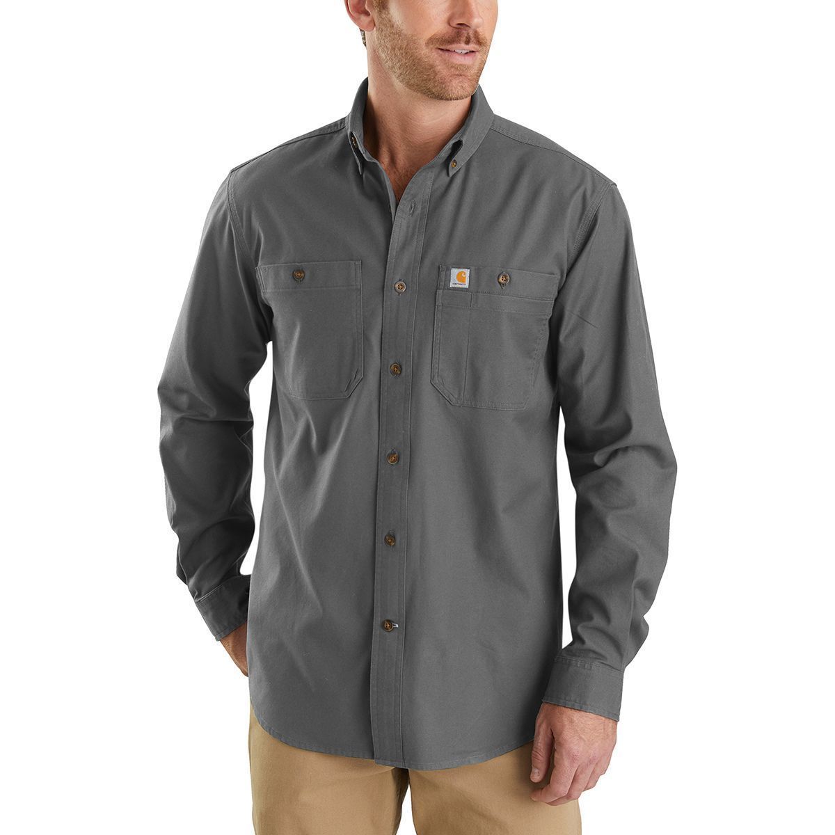 Carhartt Rugged Flex Midweight Canvas Long-Sleeve Shirt - Men's Gravel, M