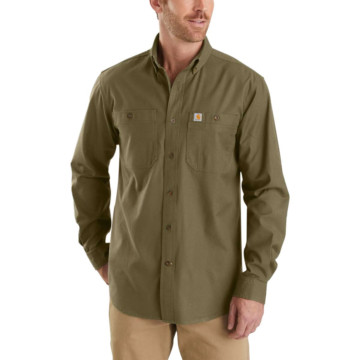 Carhartt Rugged Flex Midweight Canvas Long-Sleeve Shirt - Men's Military Olive, 3XL