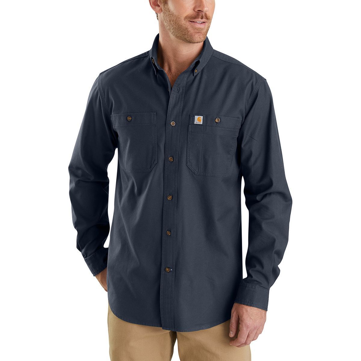 Image of Carhartt Rugged Flex Midweight Canvas Long-Sleeve Shirt - Men's Navy, XL