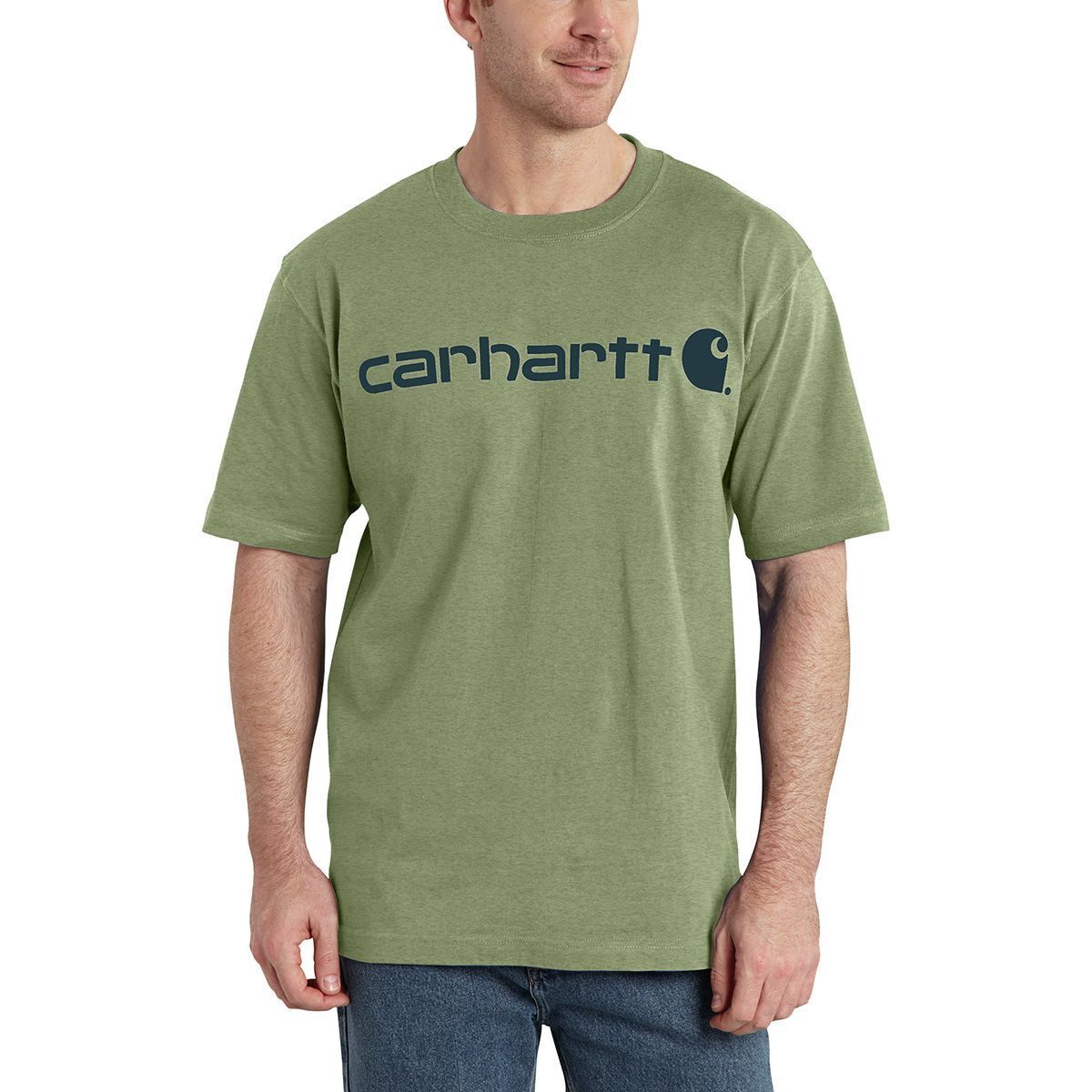Carhartt Signature Logo Loose Fit Short-Sleeve T-Shirt - Men's Oil Green Heather, L