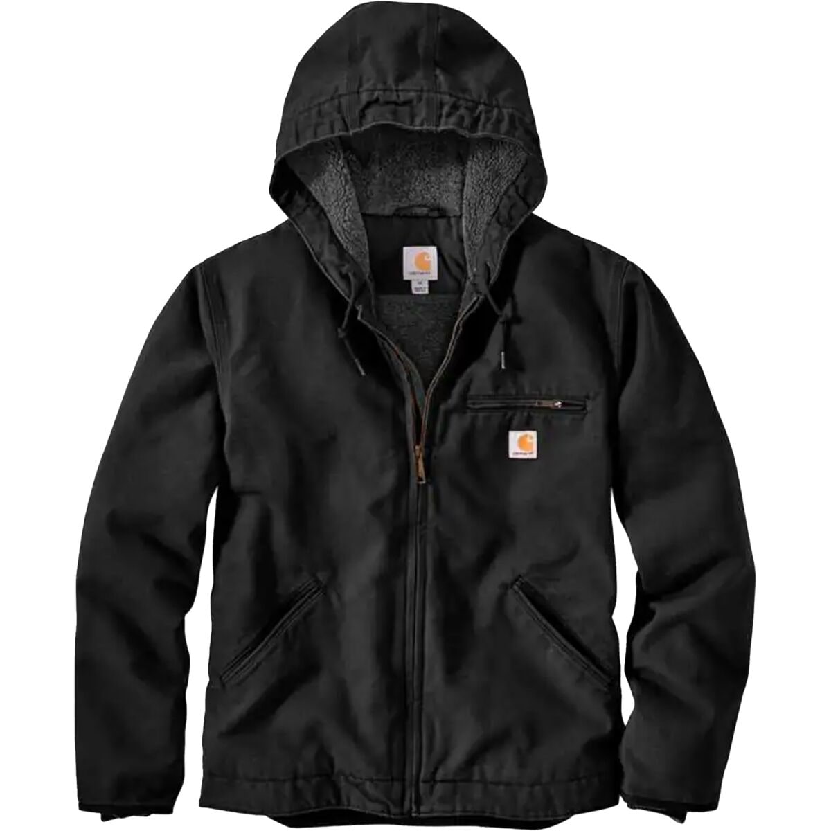 Image of Carhartt OJ392 Washed Duck Sherpa Lined Hooded Jacket - Men's Black, XXL