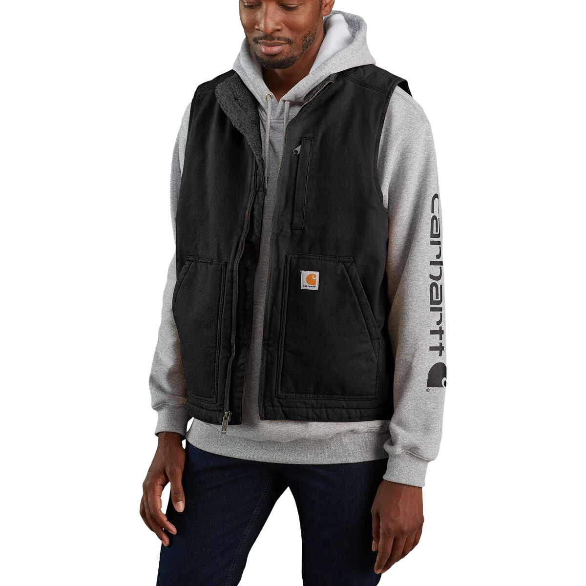 Image of Carhartt Sherpa-Lined Mock-Neck Vest - Men's Black, M