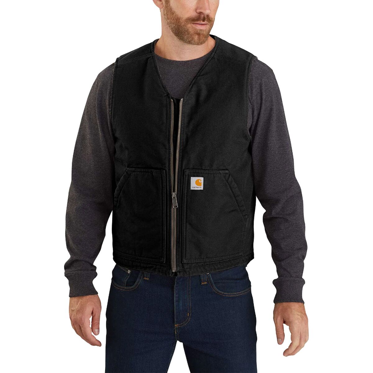 Image of Carhartt Washed Duck Sherpa Lined Vest - Men's Black, S