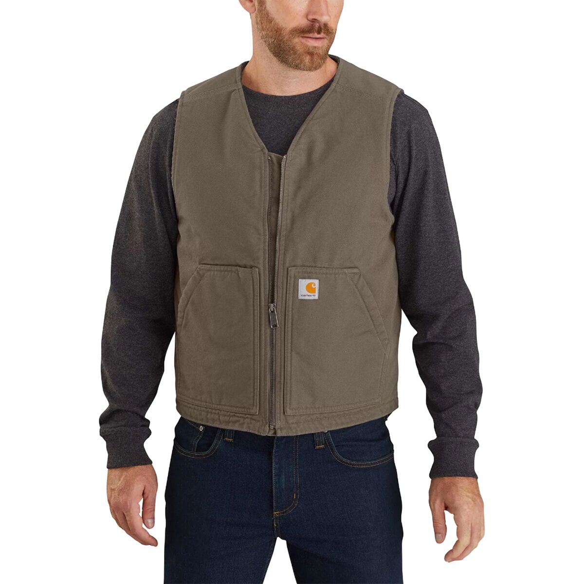 Image of Carhartt Washed Duck Sherpa Lined Vest - Men's Driftwood, M
