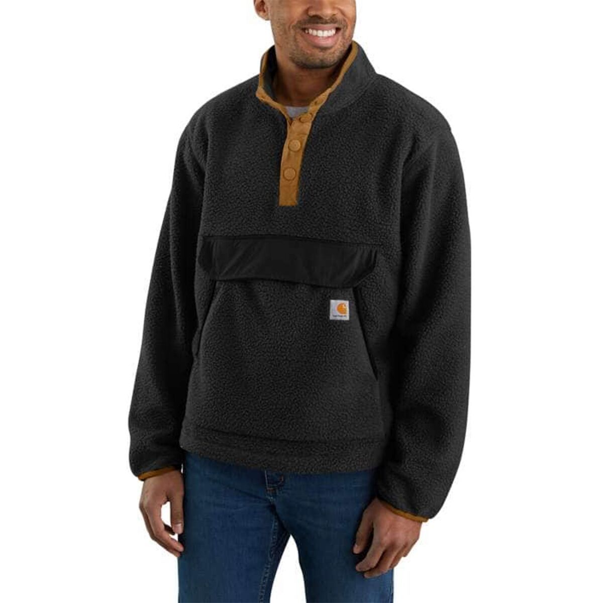 Carhartt Relaxed Fit Fleece Snap Front Jacket - Men's Black, XXL