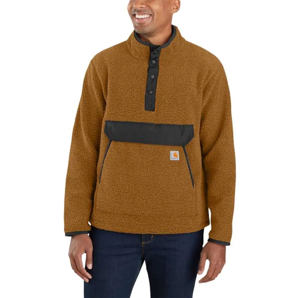 Carhartt Relaxed Fit Fleece Snap Front Jacket - Men's Carhartt Brown, M