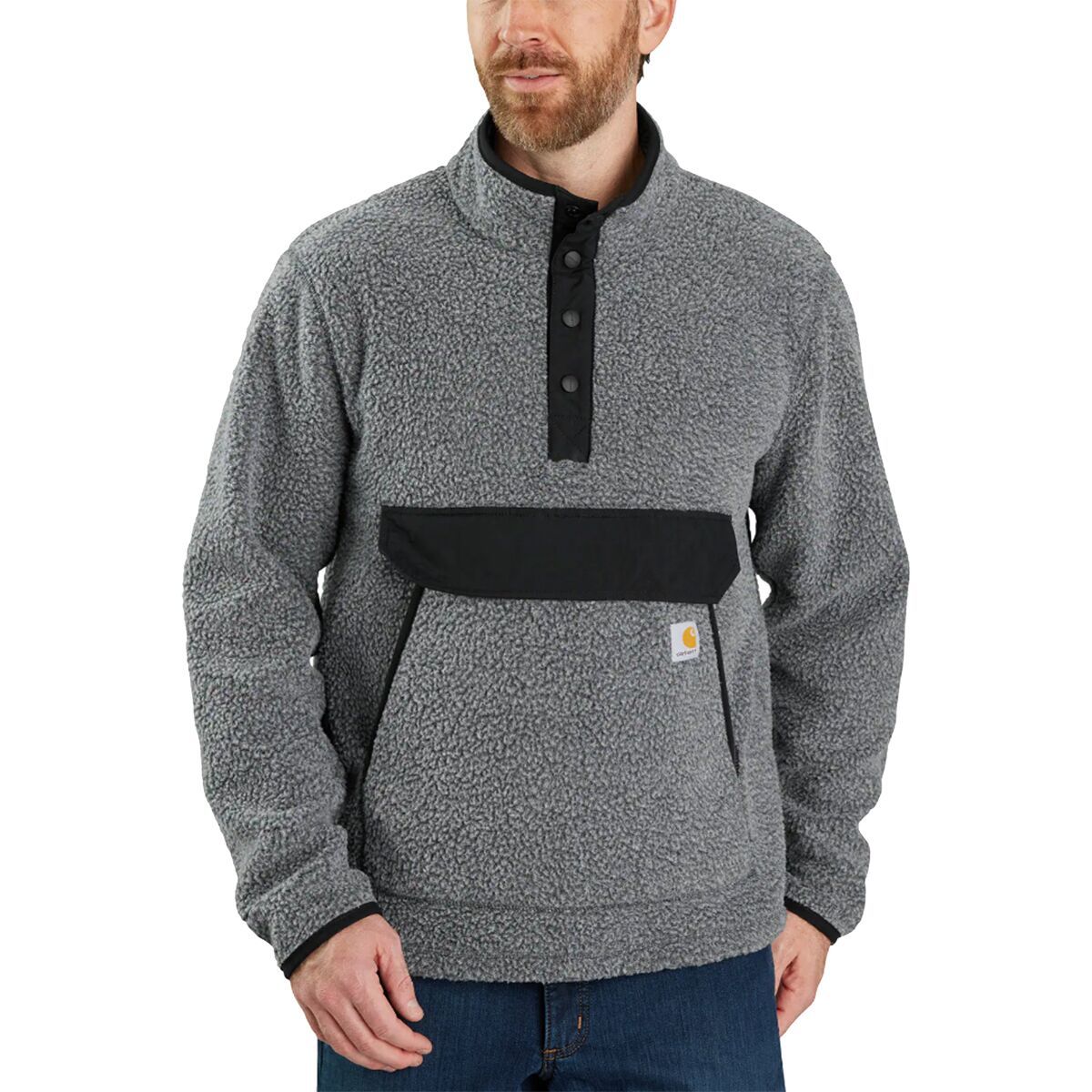 Carhartt Relaxed Fit Fleece Snap Front Jacket - Men's Granite Heather, L