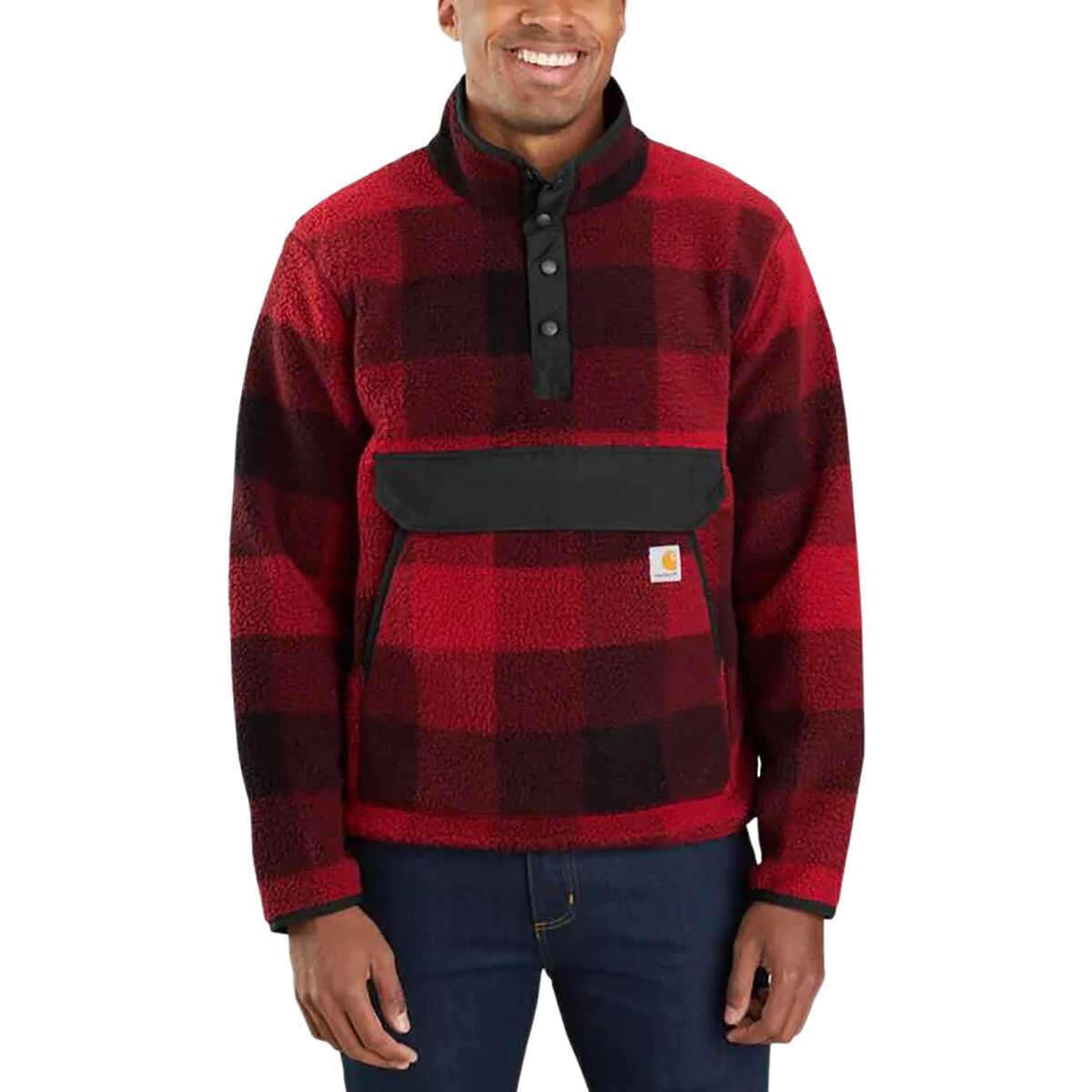 Carhartt Relaxed Fit Fleece Snap Front Jacket - Men's Oxblood Plaid, 3XL