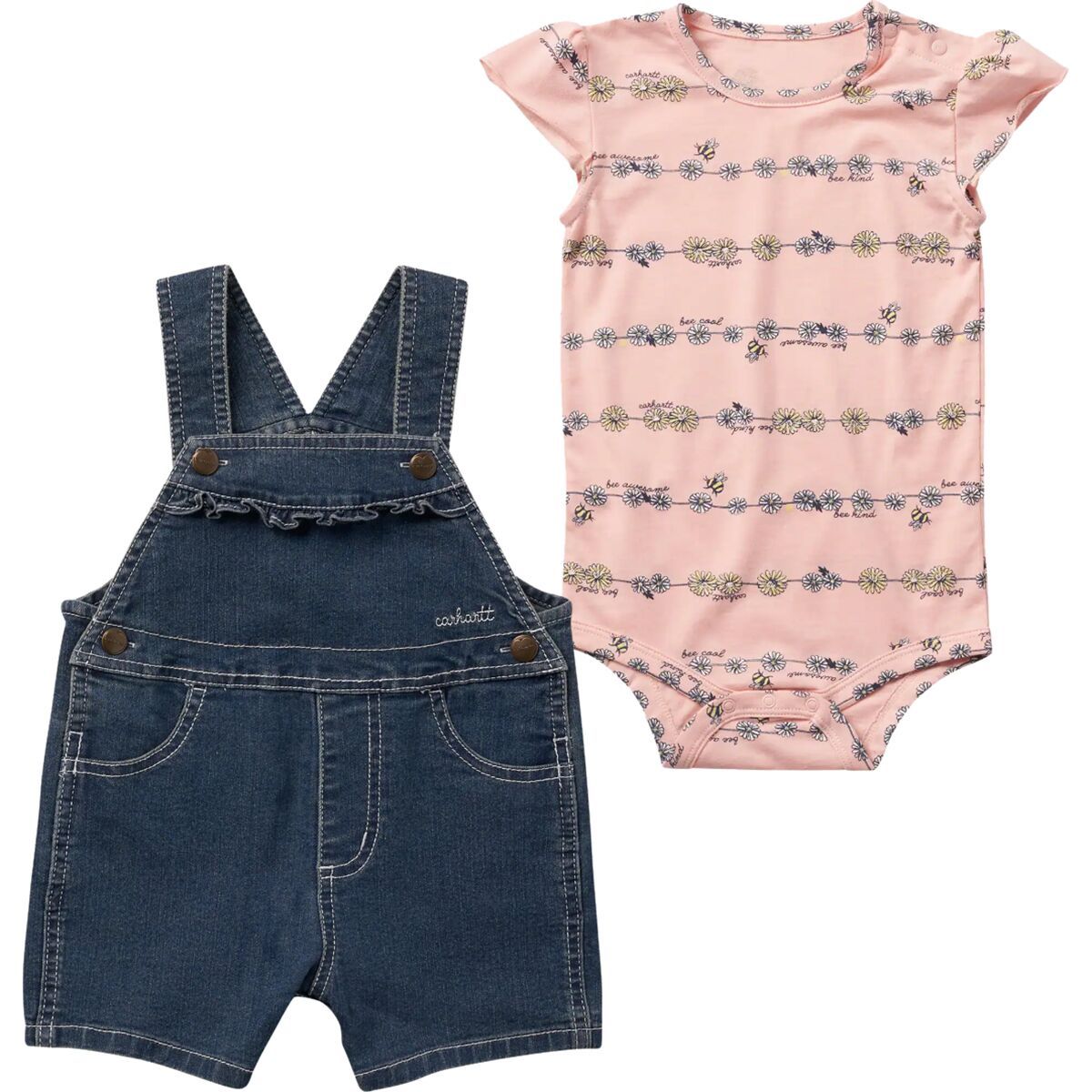 Carhartt Daisy Chain SS Bodysuit & Denim Shortall Set - Infant Girls' Denim Medium Wash, 12M