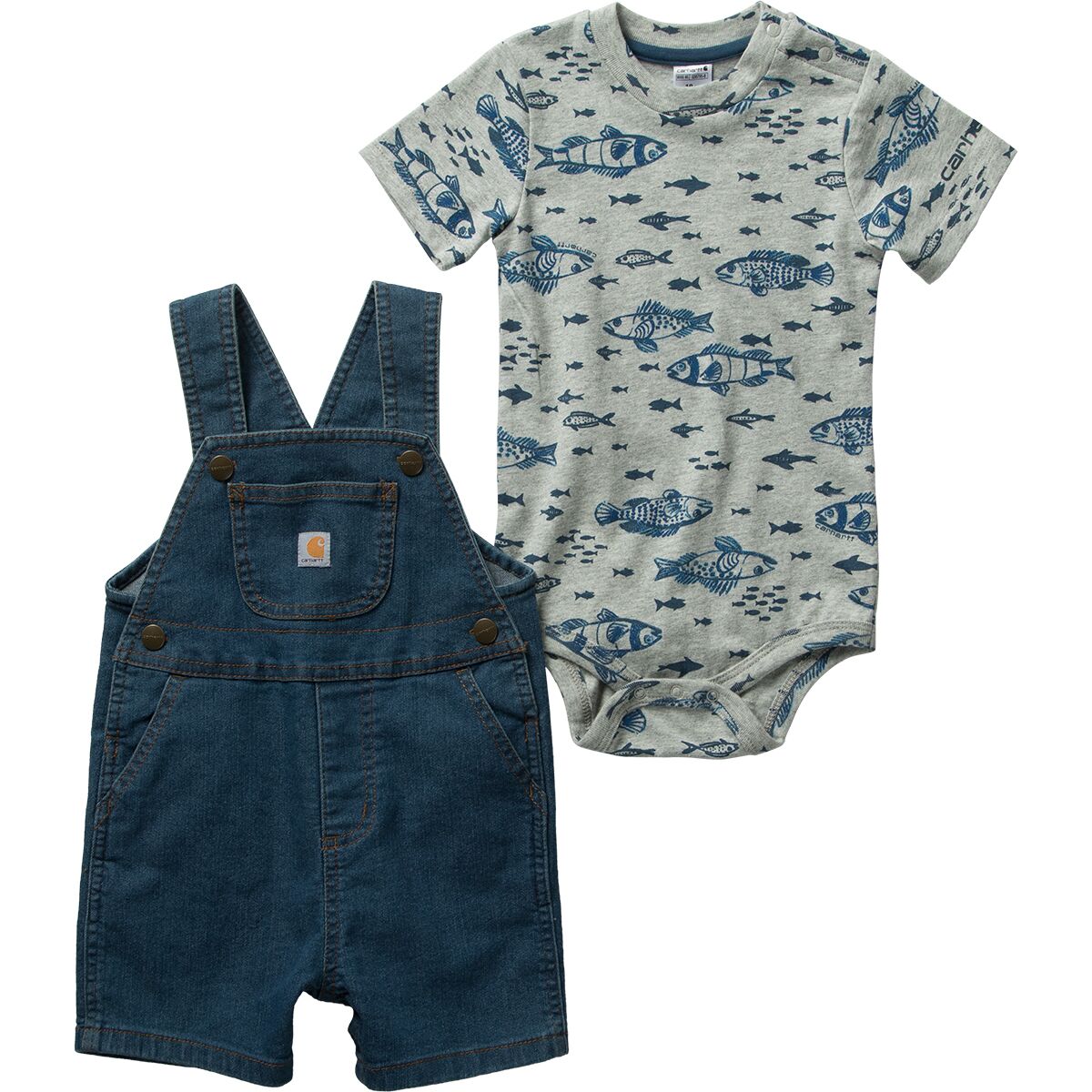Carhartt Fish Print SS Bodysuit & Denim Shortall Set - Infant Boys'