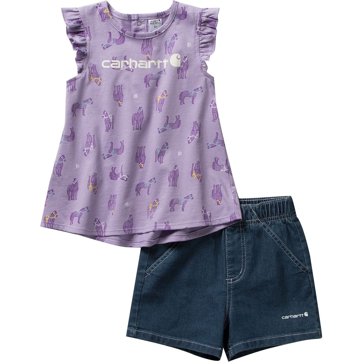Carhartt Horse Print SS T-Shirt & Denim Short Set - Toddler Girls'