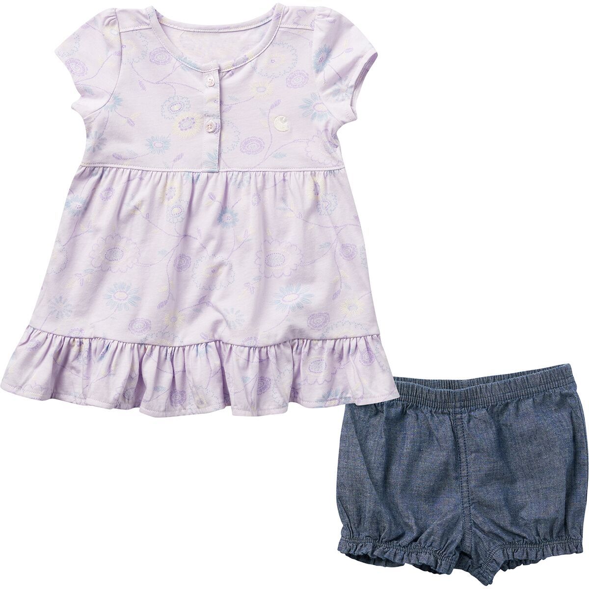 Carhartt Printed Dress & Diaper Cover Set - Infant Girls' Chambray White, 3M