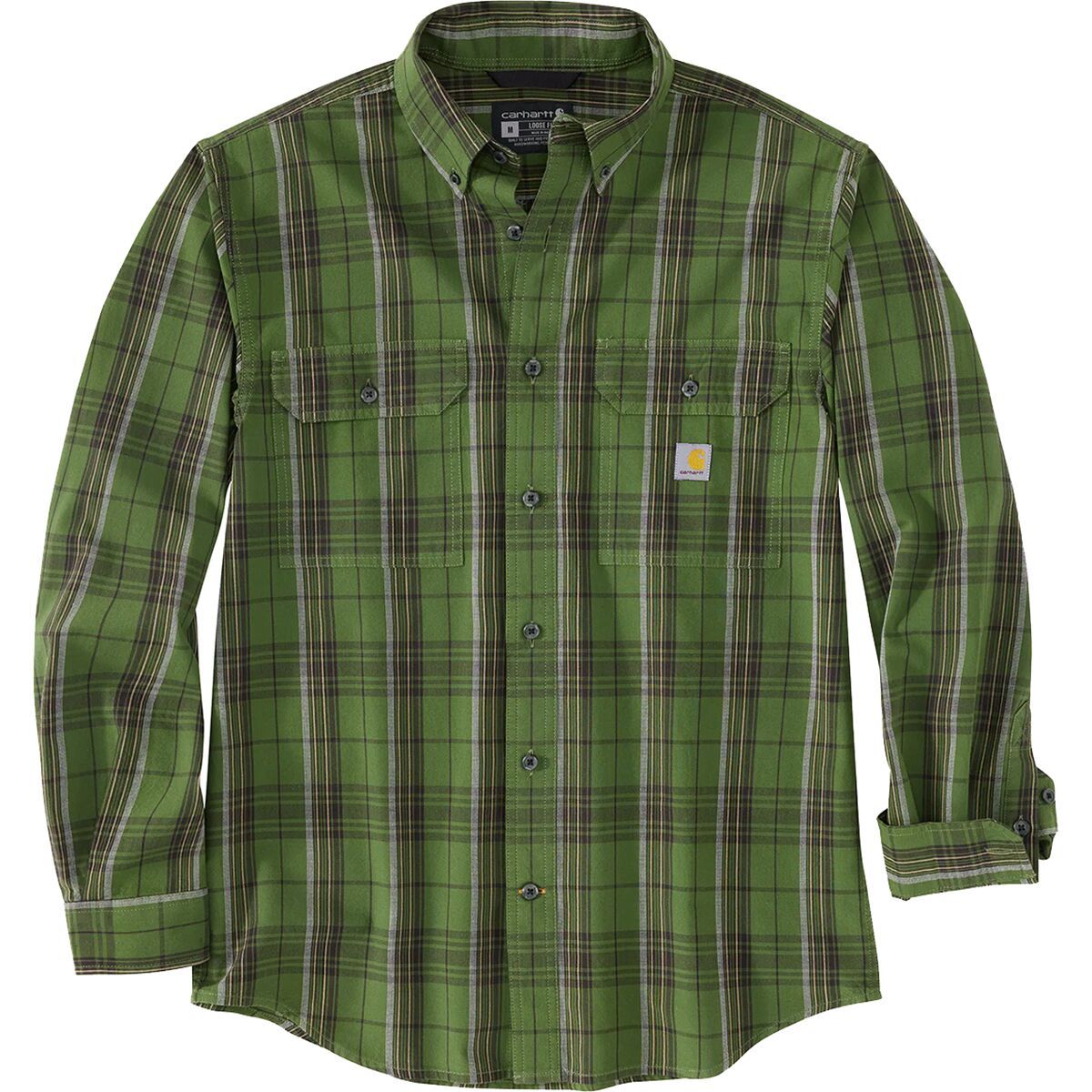 Carhartt Loose Fit MW Chambray Long-Sleeve Plaid Shirt - Men's Chive, S