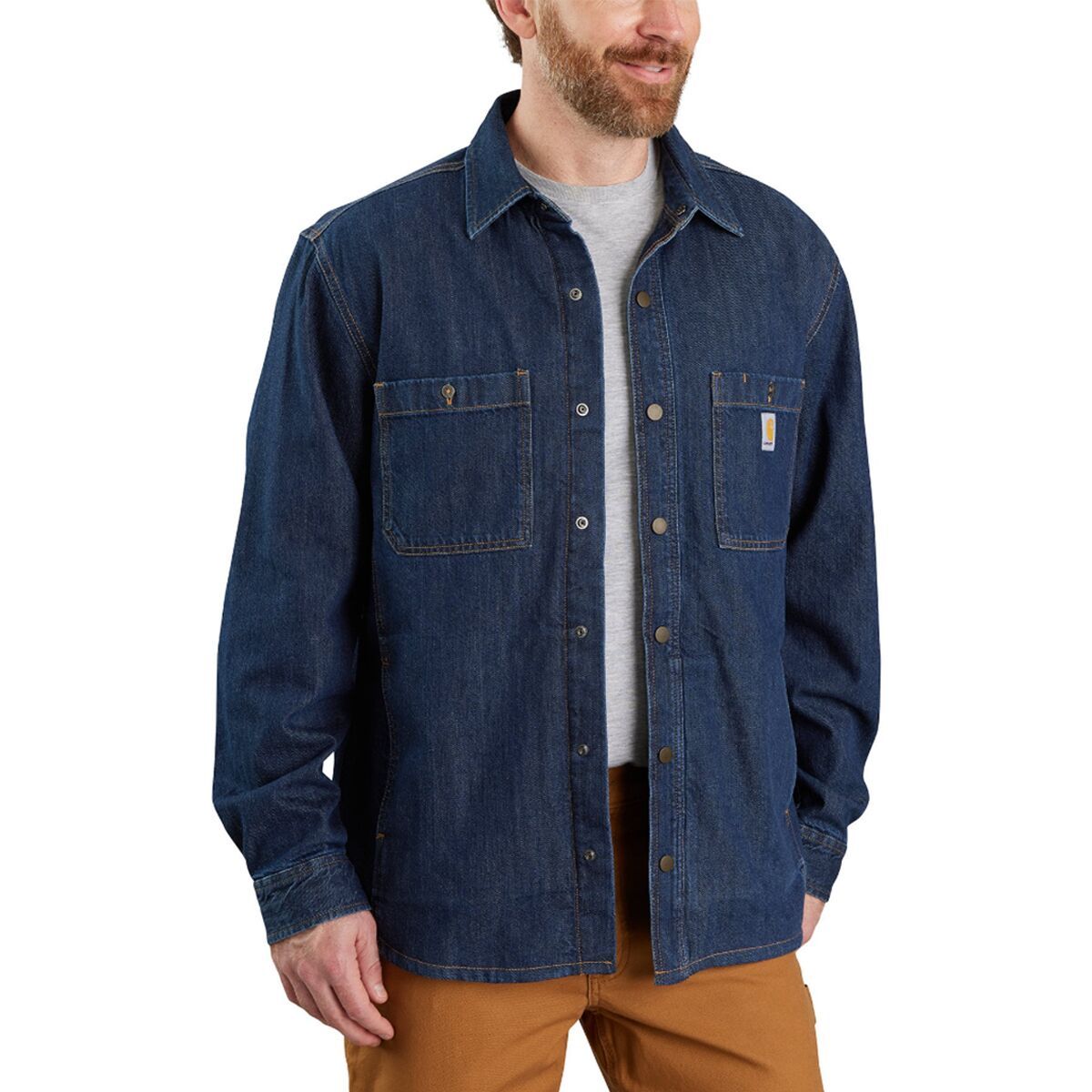 Carhartt Relaxed Fit Denim Fleece Snap-Front Shirt Jacket - Men's Glacier, XXL