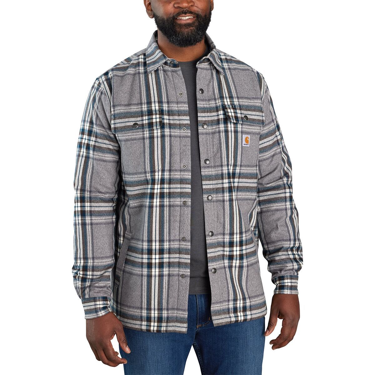 Carhartt Relaxed Fit Flannel Sherpa-Lined Shirt Jacket - Men's Asphalt, M