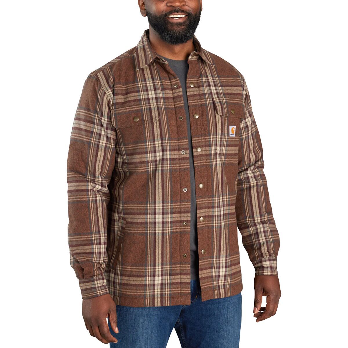 Carhartt Relaxed Fit Flannel Sherpa-Lined Shirt Jacket - Men's Burnt Sienna, L