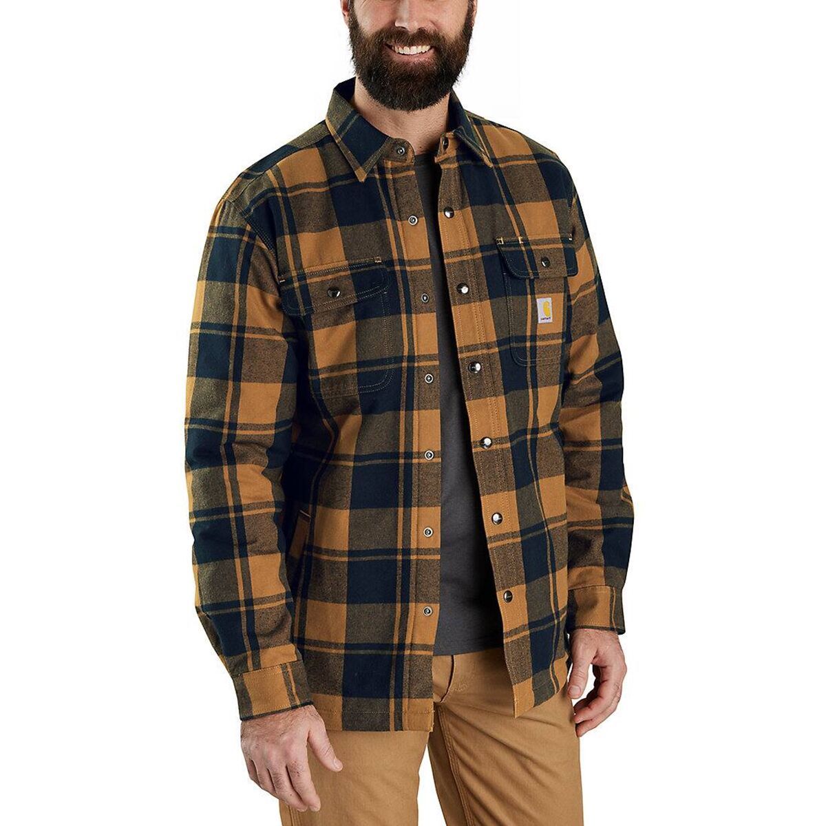 Carhartt Relaxed Fit Flannel Sherpa-Lined Shirt Jacket - Men's Carhartt Brown, XL