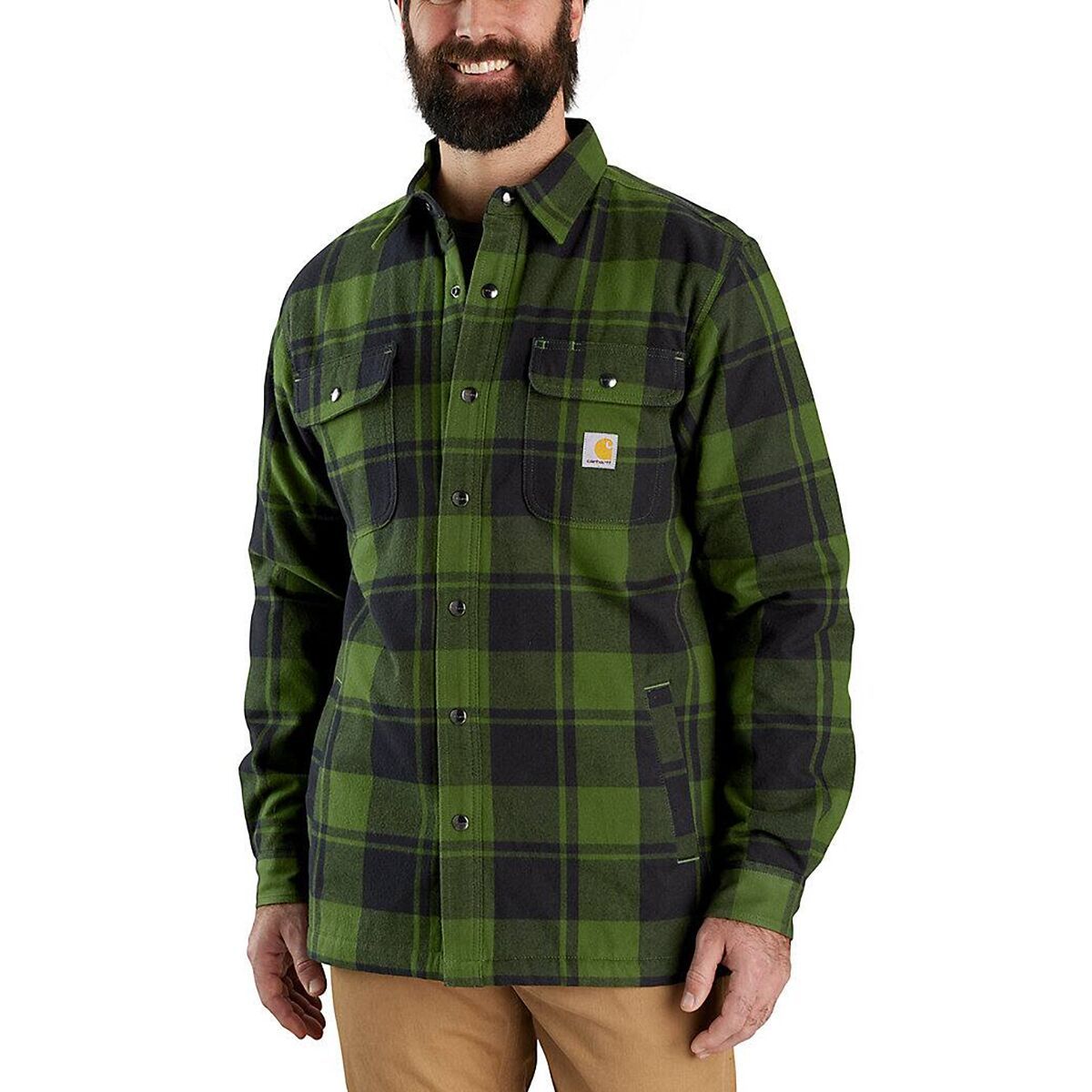 Carhartt Relaxed Fit Flannel Sherpa-Lined Shirt Jacket - Men's Chive, L