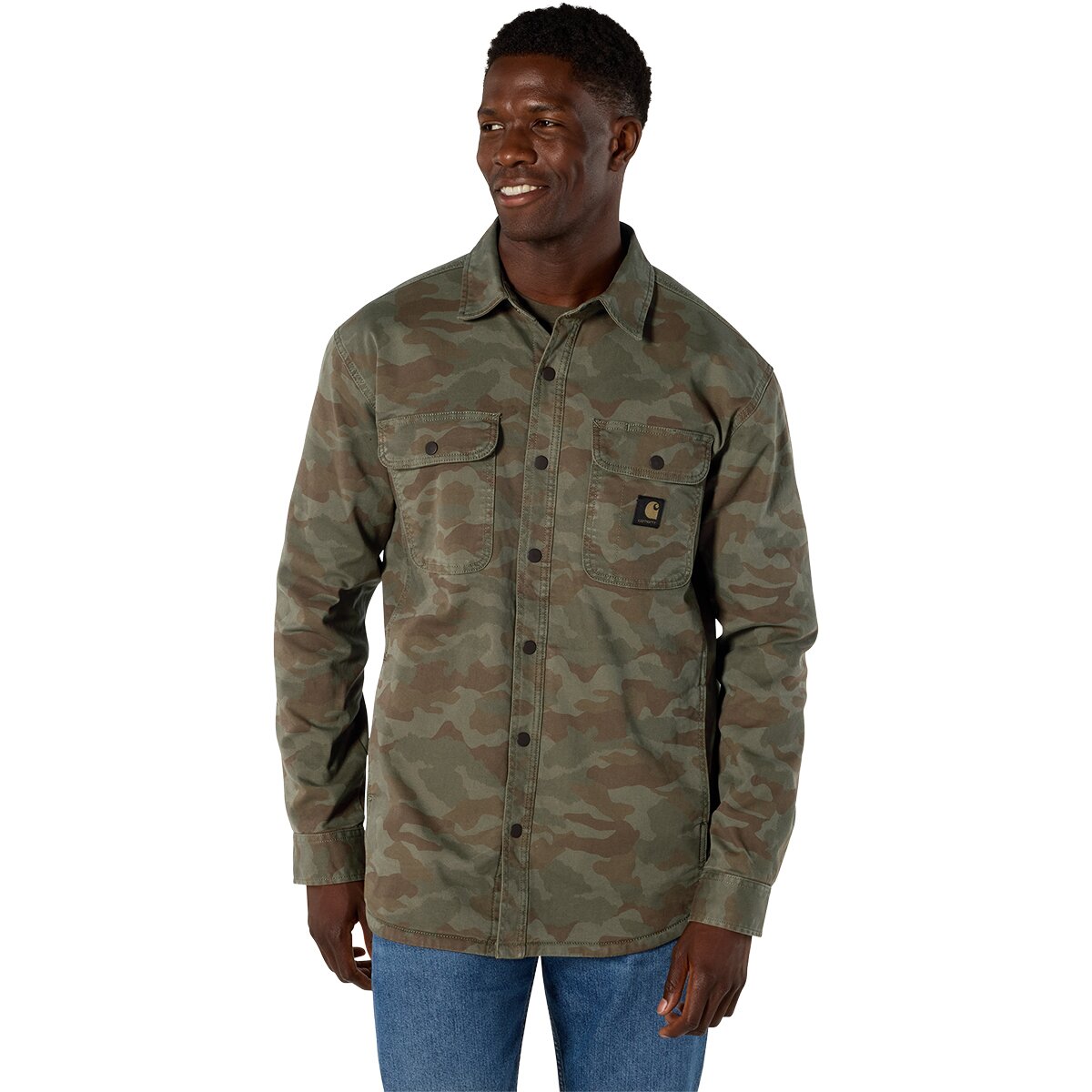 Image of Carhartt Rugged Flex Relaxed Fit Canvas Fleece Shirt Jacket - Men's Army Green Camo, XL