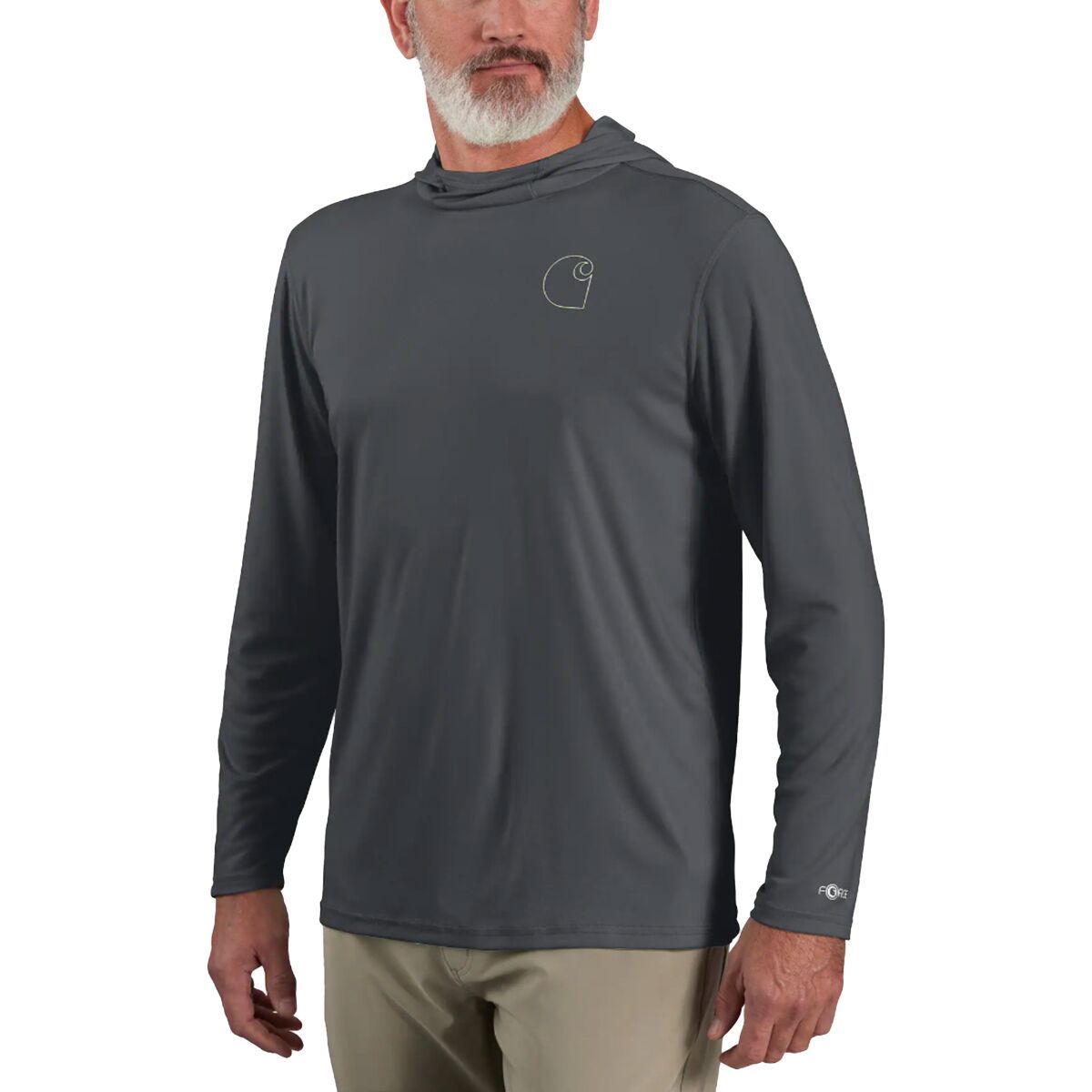 Image of Carhartt Force SunDefender LW Long-Sleeve Hooded Logo T-Shirt - Men's Steel, XL