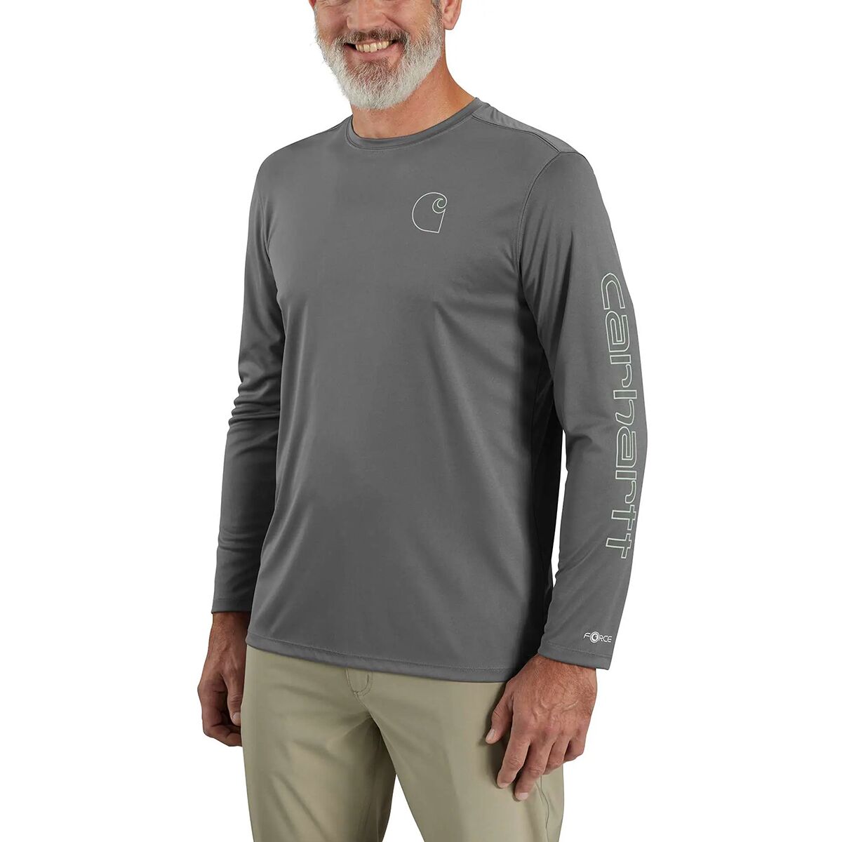 Image of Carhartt Force SunDefender LW Long-Sleeve Logo Graphic T-Shirt- Men's Steel, XL