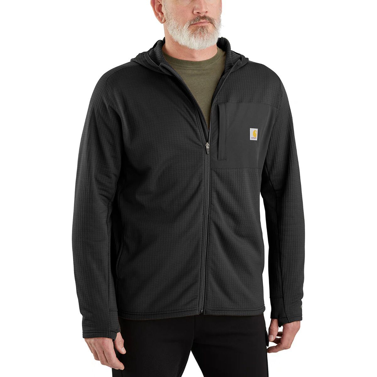Image of Carhartt Force Relaxed Fit Full-Zip LS Hooded T-Shirt - Men's Black, XXL