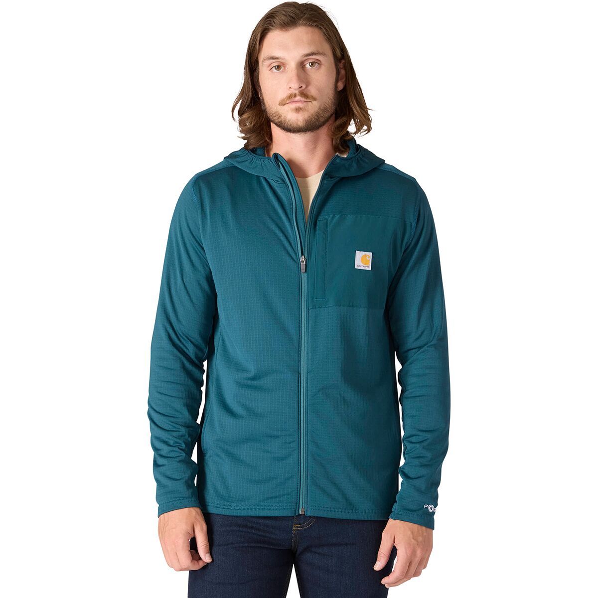 Image of Carhartt Force Relaxed Fit Full-Zip LS Hooded T-Shirt - Men's Greenstone, XXL