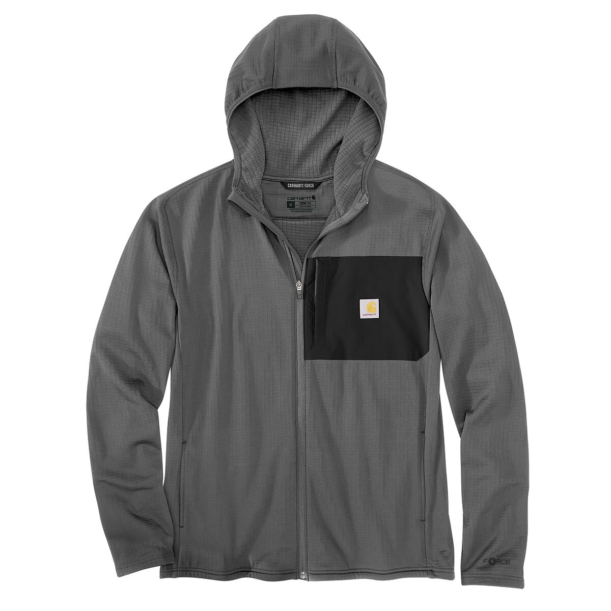 Image of Carhartt Force Relaxed Fit Full-Zip LS Hooded T-Shirt - Men's Steel, L