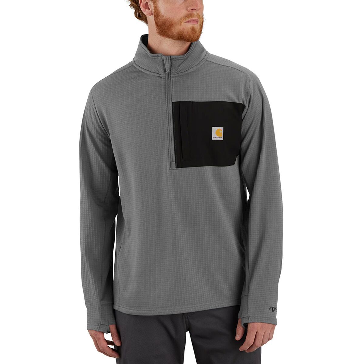 Image of Carhartt Force Relaxed Fit Mock Neck 1/2-Zip T-Shirt - Men's Steel, M
