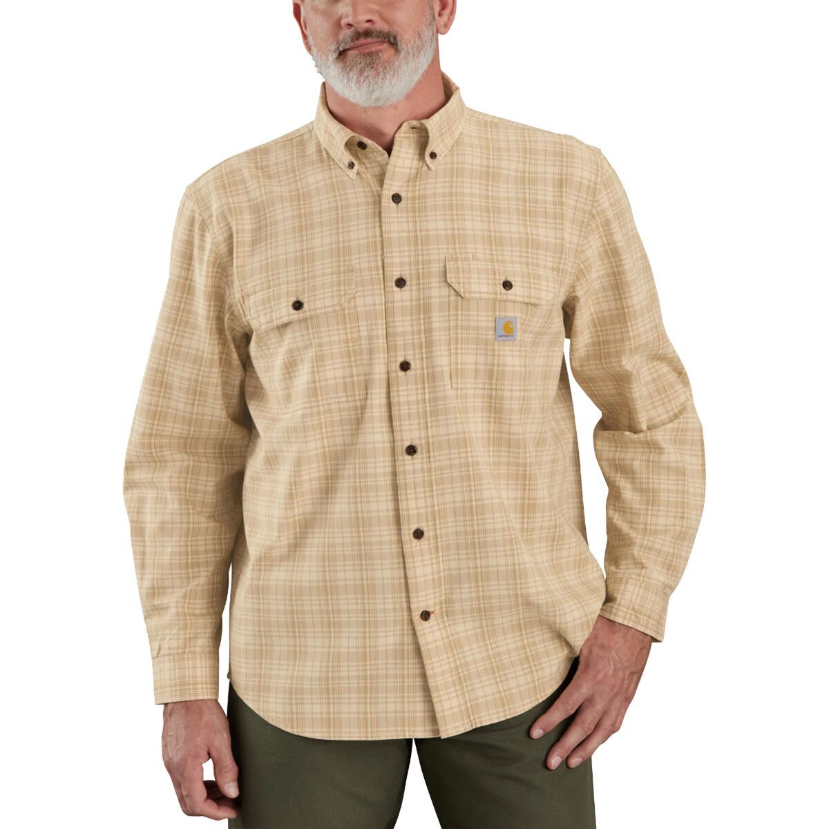 Carhartt Loose Fit Midweight Chambray Long-Sleeve Plaid Shirt - Men's Oat Milk, XL