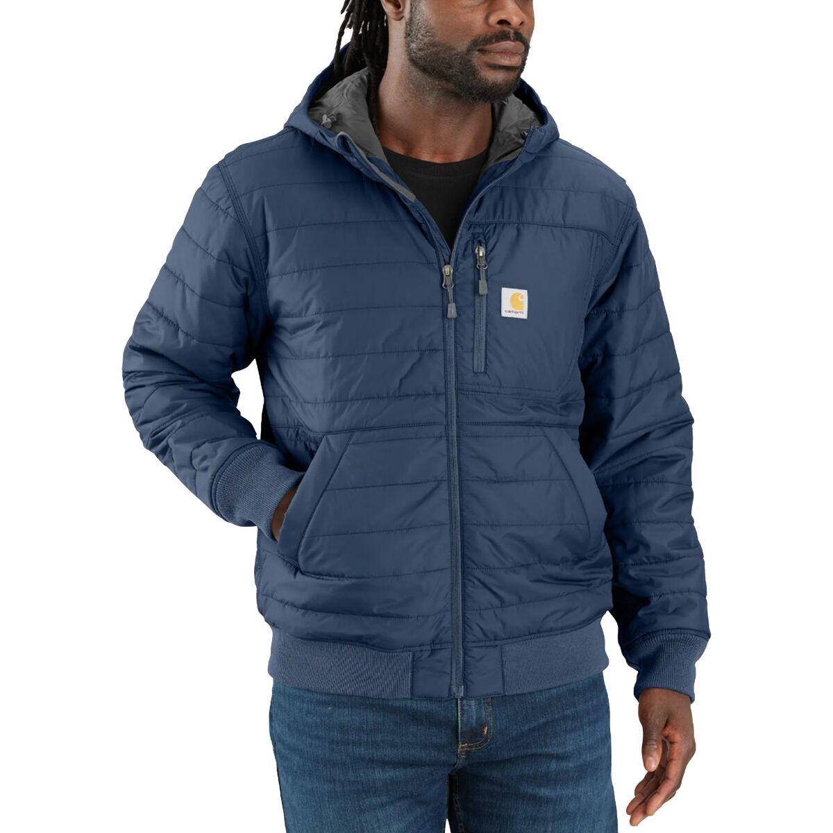 Image of Carhartt Rain Defender Relaxed Fit LW Insulated Hooded Jacket - Men's Dark Blue, M