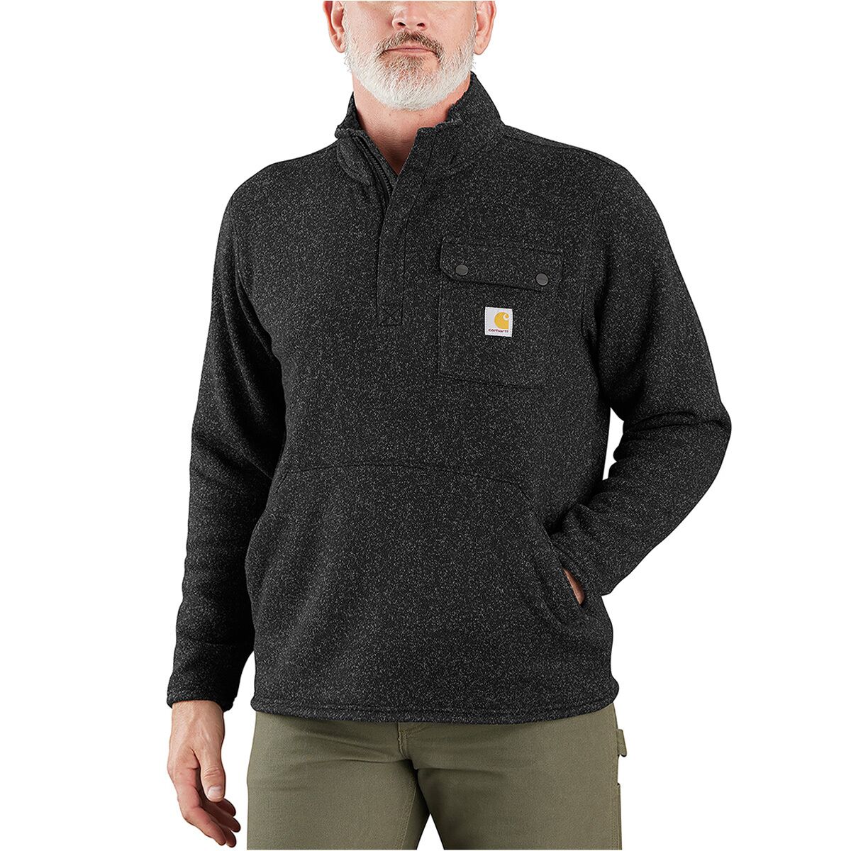 Image of Carhartt RelaxedFit MW 1/2-Zip Pocket Sweater Fleece Pullover - Men's Black, L