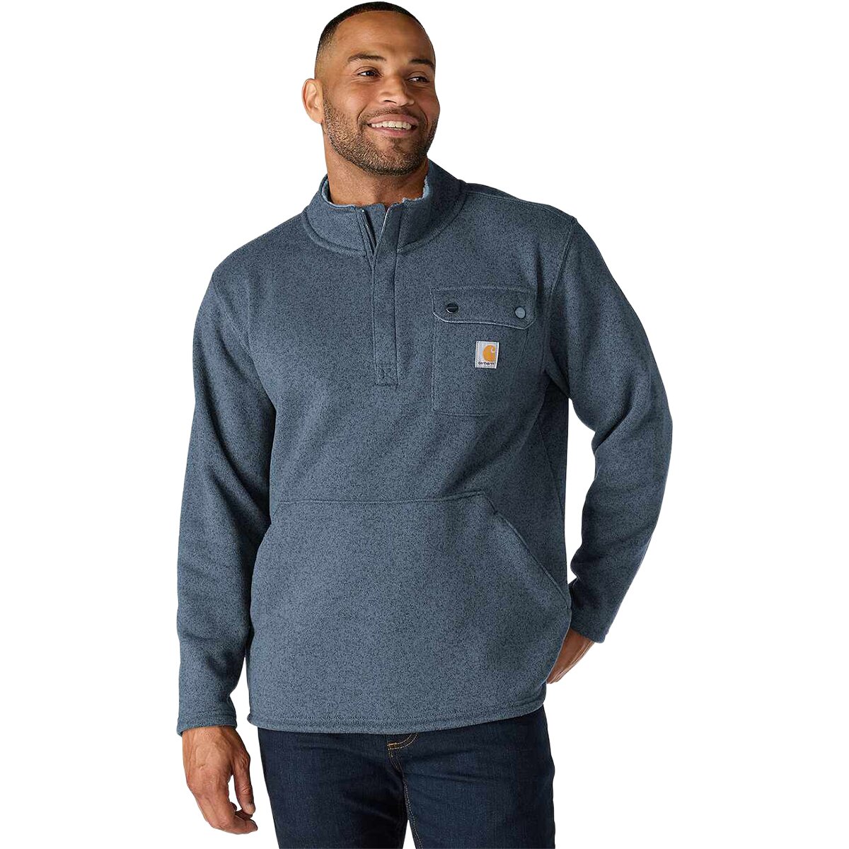 Image of Carhartt RelaxedFit MW 1/2-Zip Pocket Sweater Fleece Pullover - Men's Faded Navy, XL