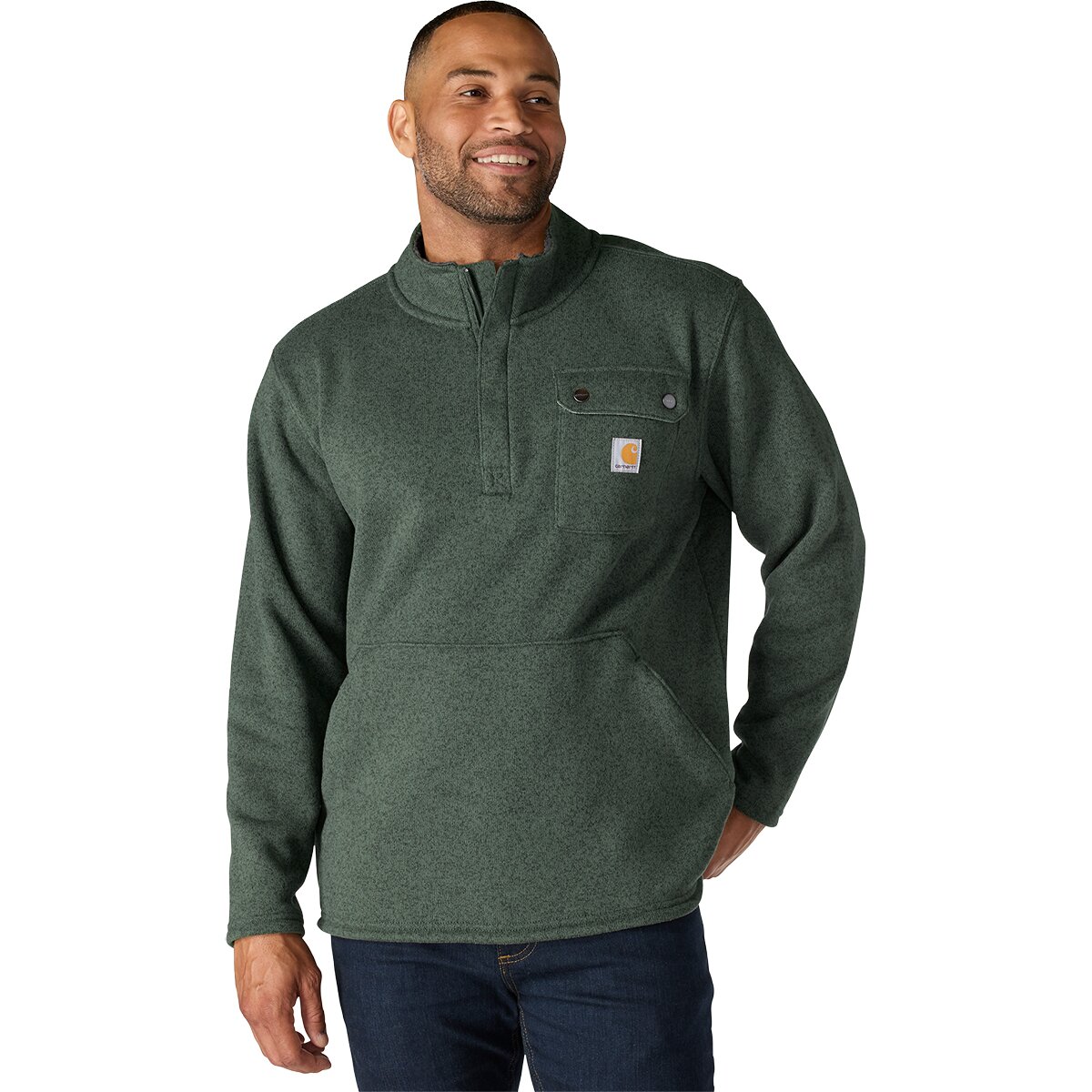 Image of Carhartt RelaxedFit MW 1/2-Zip Pocket Sweater Fleece Pullover - Men's Forestry Green, L