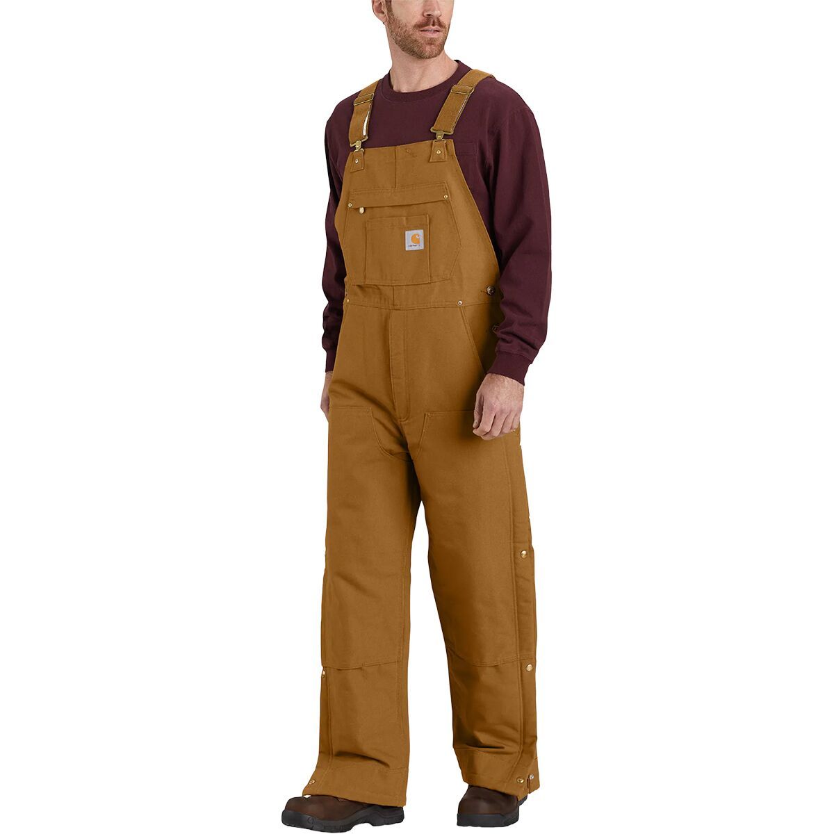 Image of Carhartt Loose Fit Firm Duck Insulated Bib Overall - Men's Carhartt Brown, XL/Reg