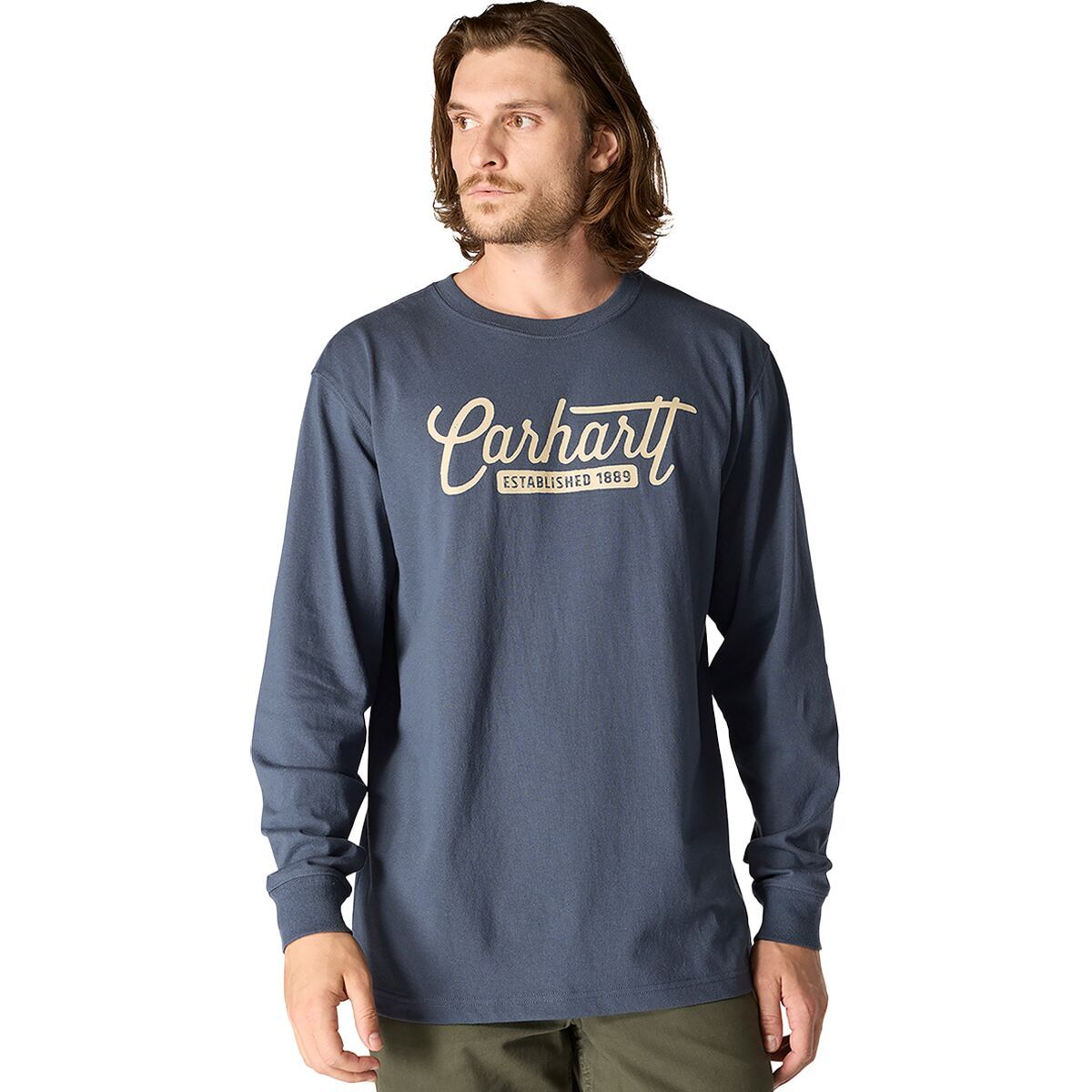 Image of Carhartt Loose Heavyweight LS Script Graphic T-Shirt - Men's Bluestone, S
