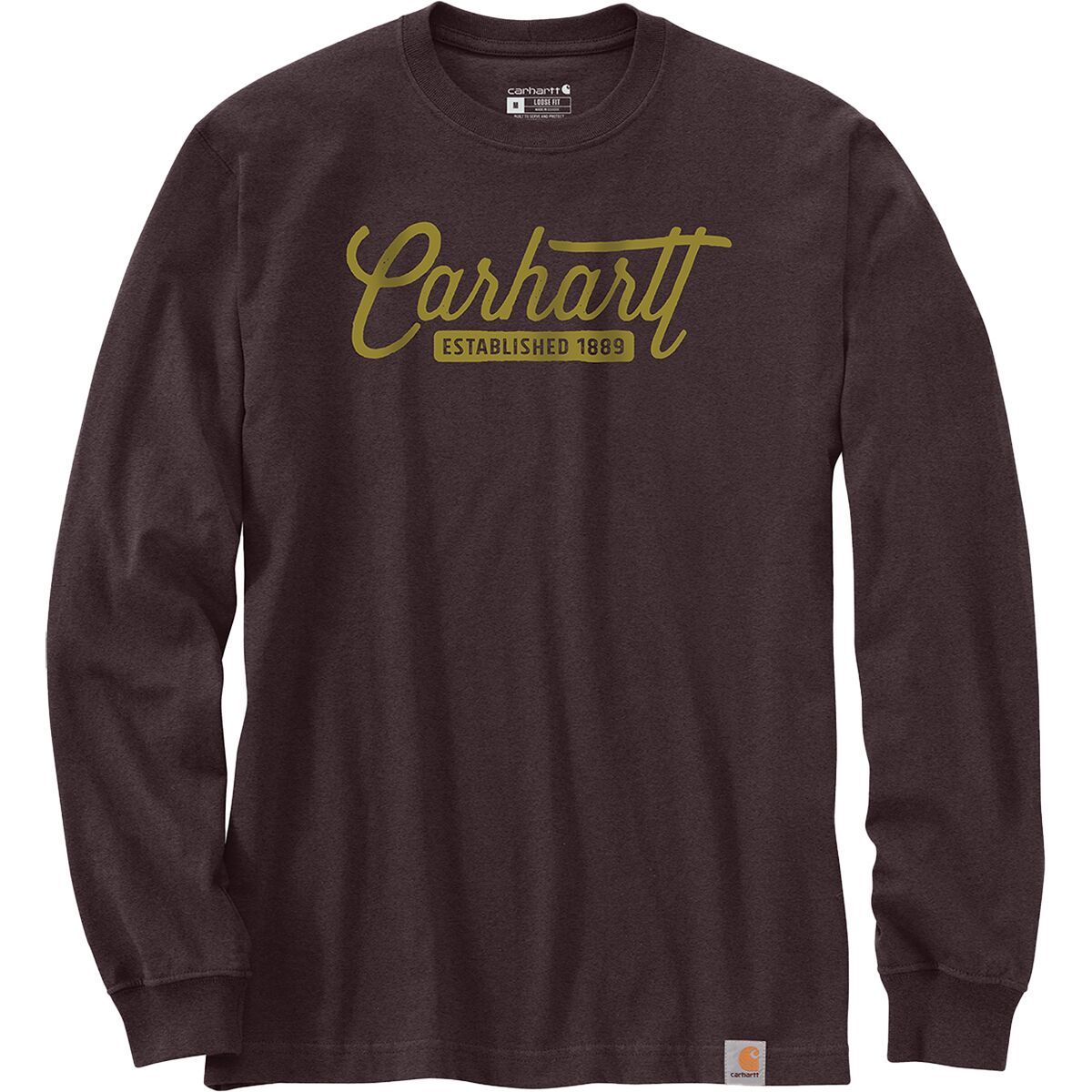 Image of Carhartt Loose Heavyweight LS Script Graphic T-Shirt - Men's Dark Sepia Heather, M