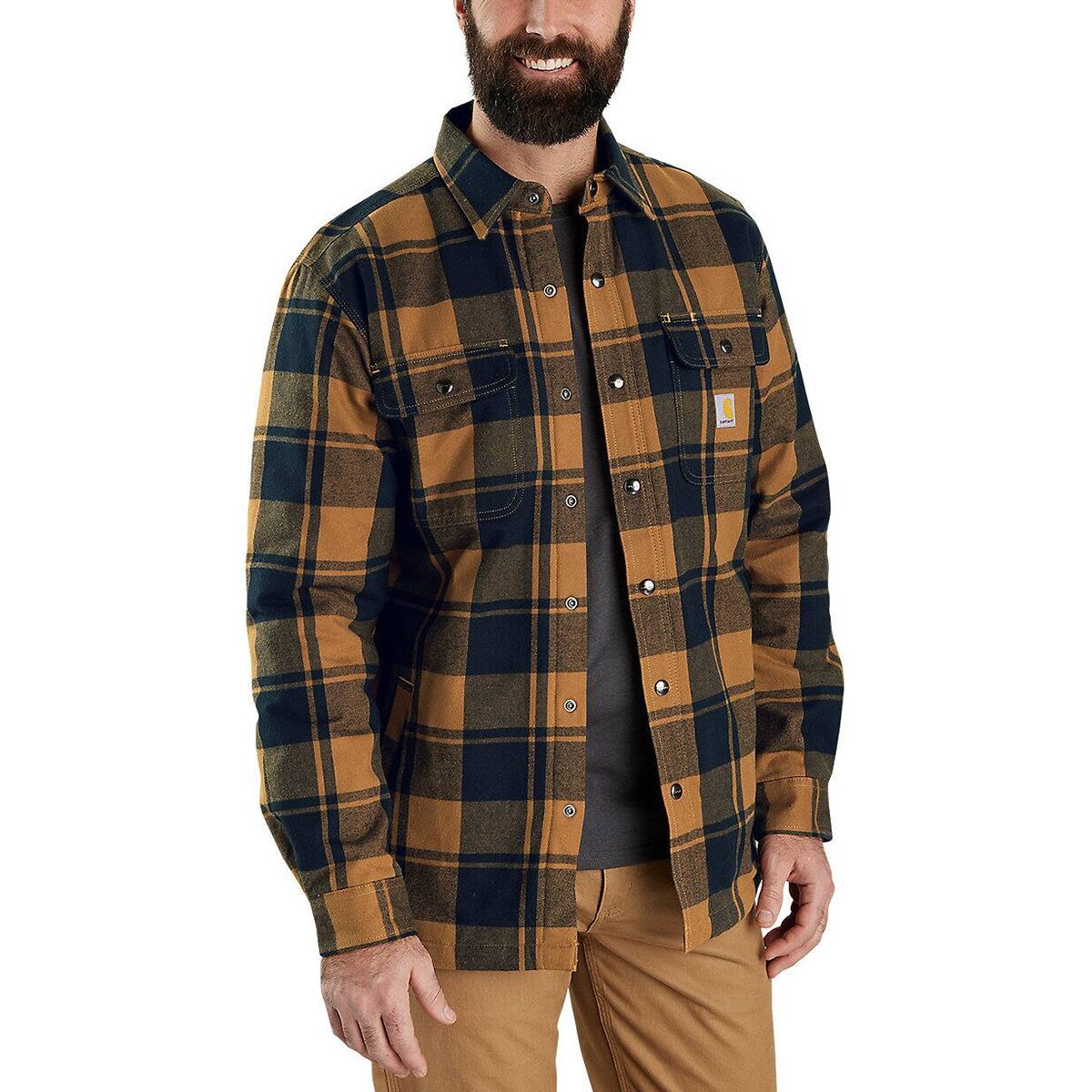 Image of Carhartt Relaxed Fit Flannel Sherpa-Lined Shirt Jacket - Men's Carhartt Brown, XXL