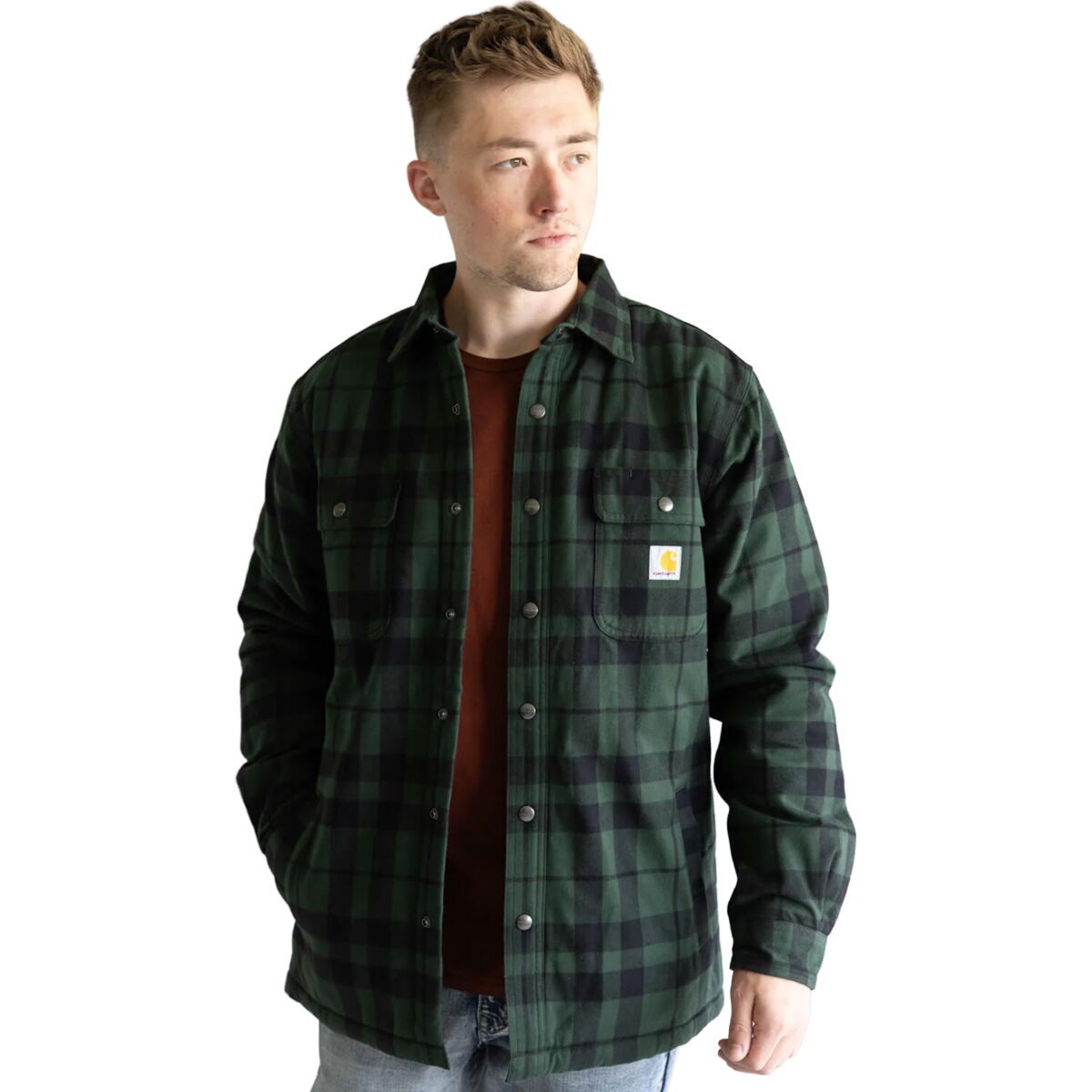Image of Carhartt Relaxed Fit Flannel Sherpa-Lined Shirt Jacket - Men's Forestry Green, XL