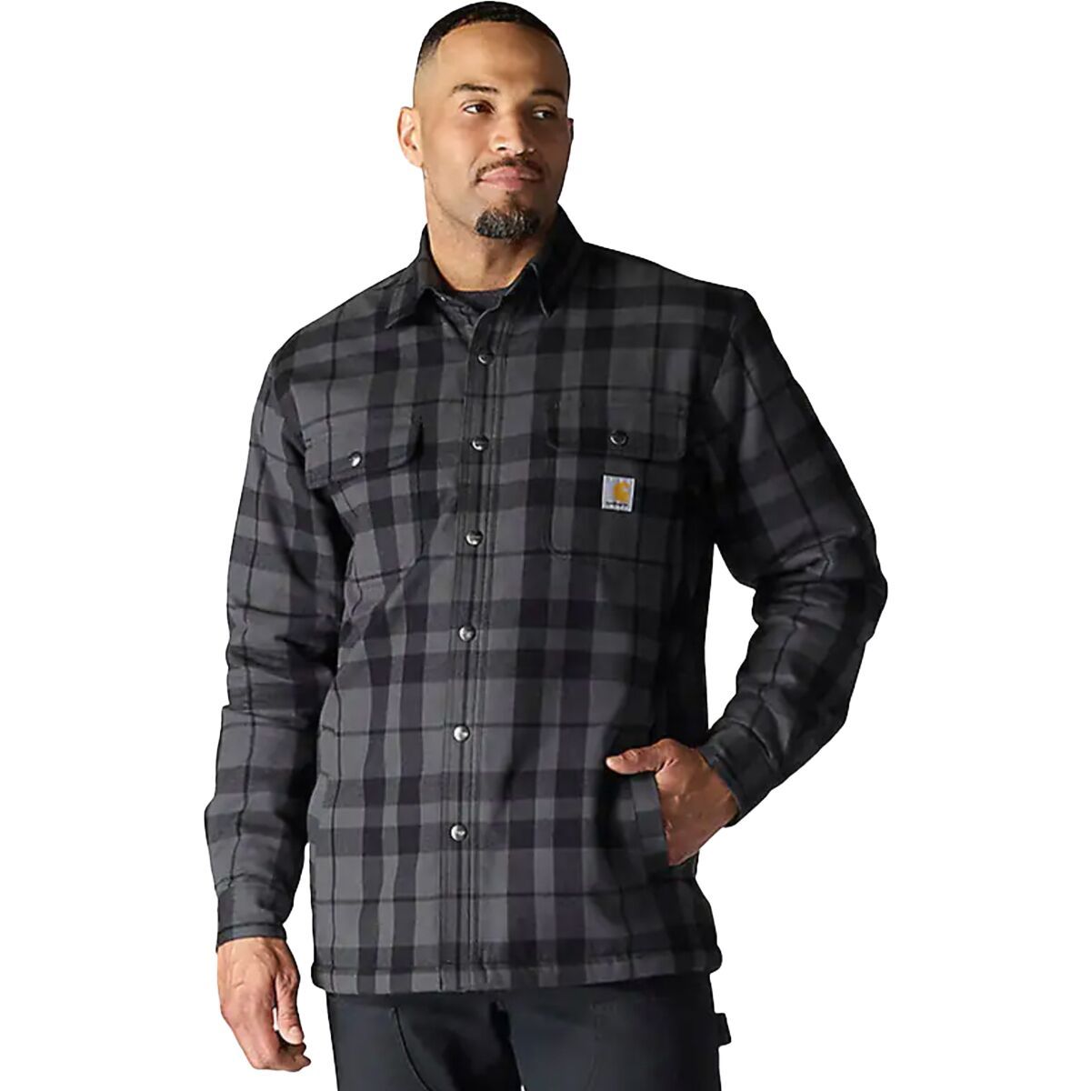Image of Carhartt Relaxed Fit Flannel Sherpa-Lined Shirt Jacket - Men's Shadow, XL