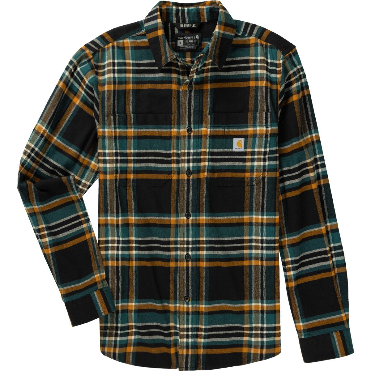 Image of Carhartt Rugged Flex Relaxed Midweight Flannel Plaid Shirt - Men's Black, S