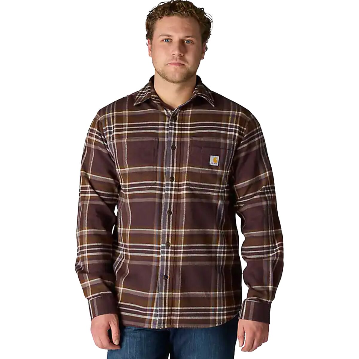 Image of Carhartt Rugged Flex Relaxed Midweight Flannel Plaid Shirt - Men's Dark Sepia, L