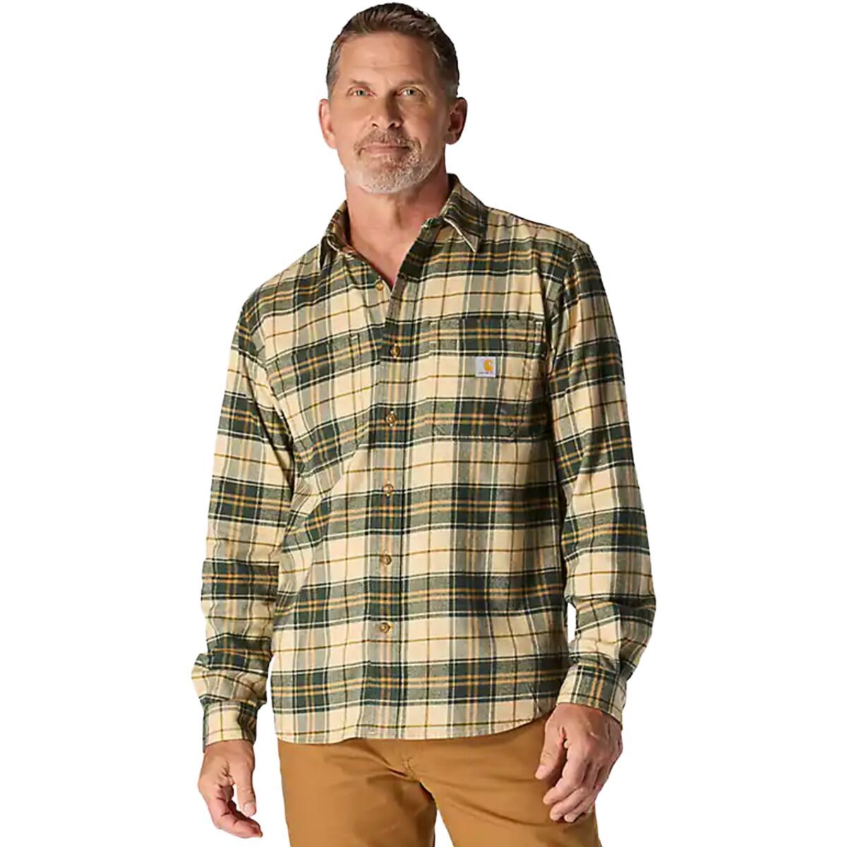 Image of Carhartt Rugged Flex Relaxed Midweight Flannel Plaid Shirt - Men's Forestry Green, M