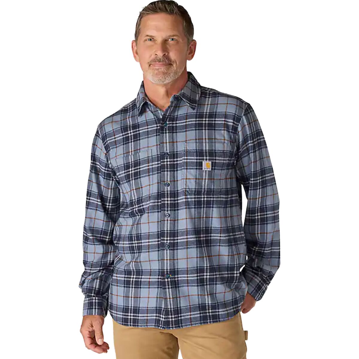 Image of Carhartt Rugged Flex Relaxed Midweight Flannel Plaid Shirt - Men's Light Faded Navy, L