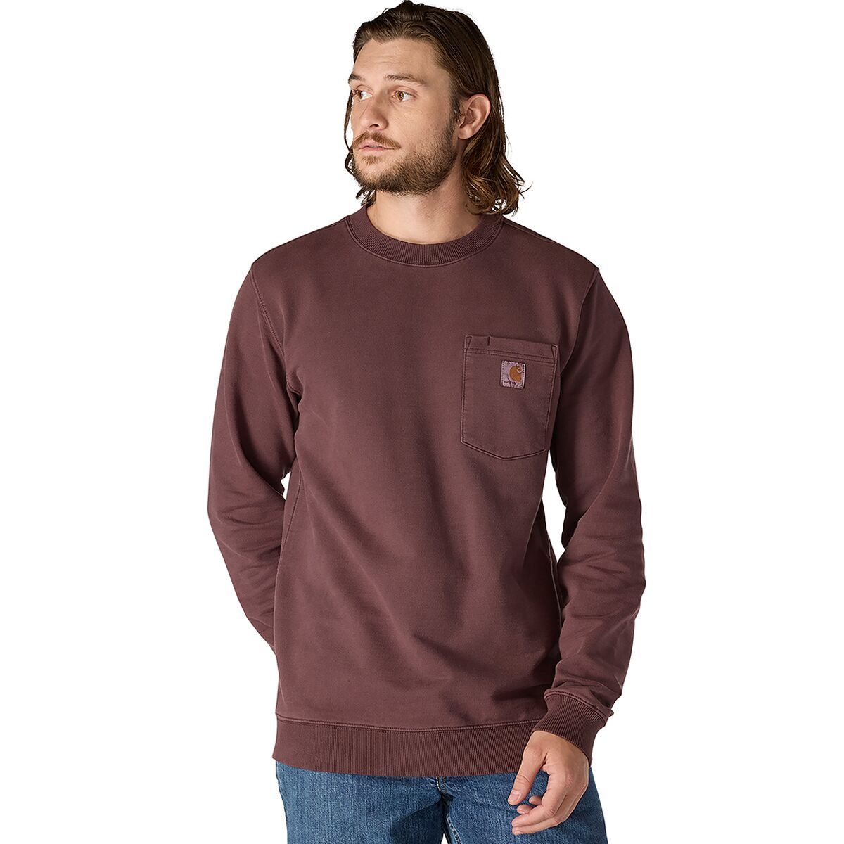 Image of Carhartt Relaxed MW Garment French Terry Crew Pkt Sweatshirt - Men's Dark Sepia, S
