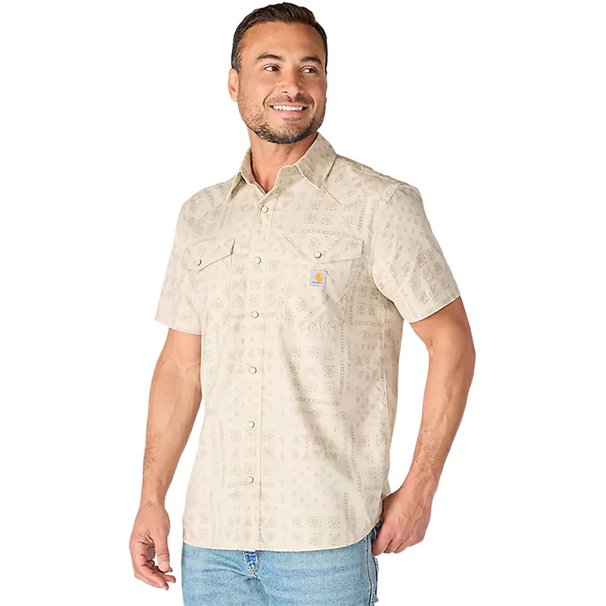 Image of Carhartt Montana Bozeman Relaxed Short-Sleeve Plaid Shirt - Men's Cobblestone Bandana Print, S